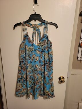 Speechless Blue Floral Strappy Tank Dress